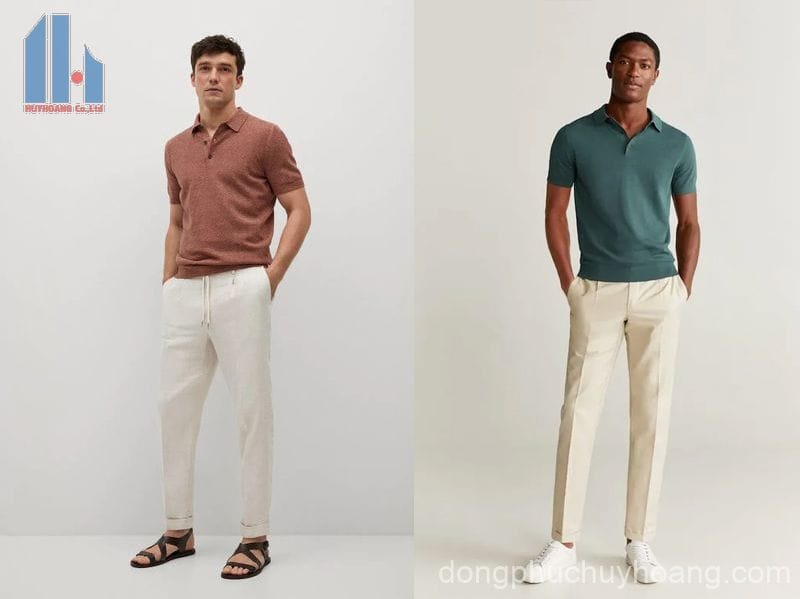 Áo thun đồng phục polo + Quần Chinos - phong cách tinh tế.